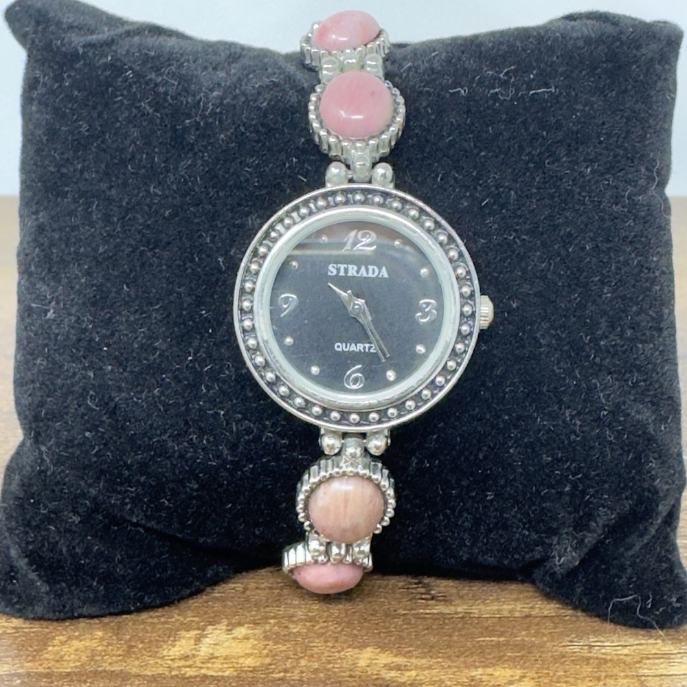 Strada Women's Silver Tone Pink Gems Accent Watch-Quartz Movement-7‎ 1/2" Length